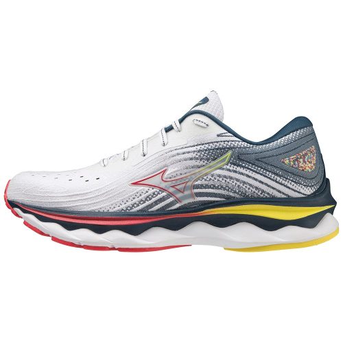 Mizuno Wave Sky 6 női neutrális futócipő – White/Hibiscus/Buttercup